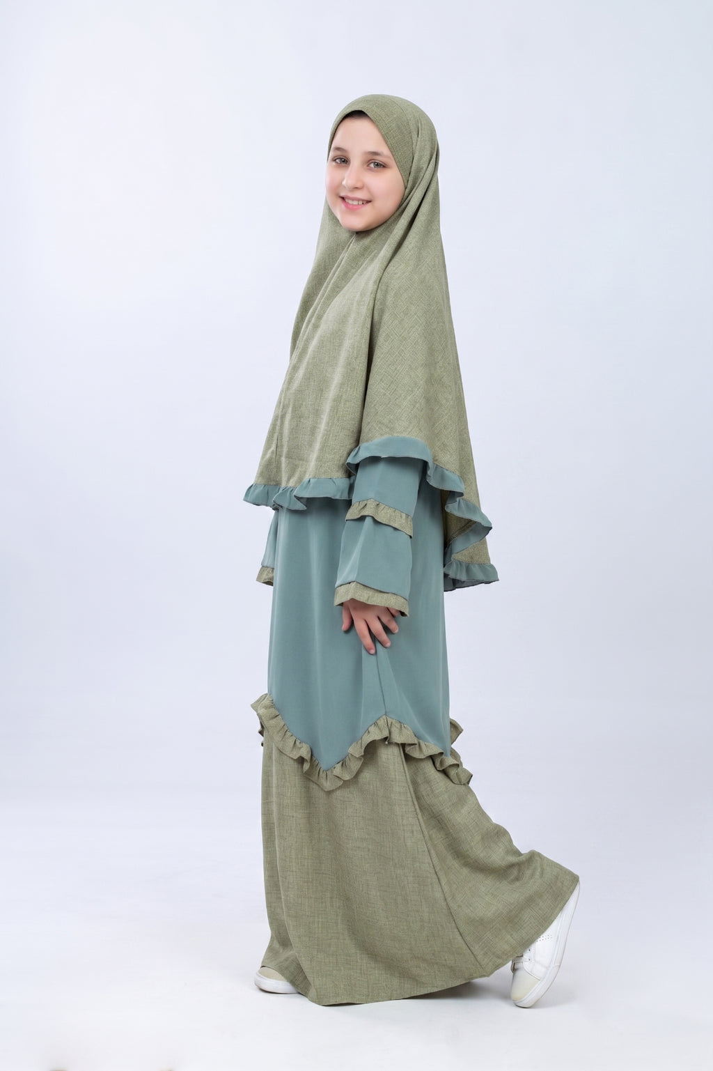 ملابس بنات بأسلوب فرنسي من قماش الكتان ذو لونين، طقم صيفي أنيق من هجابى.